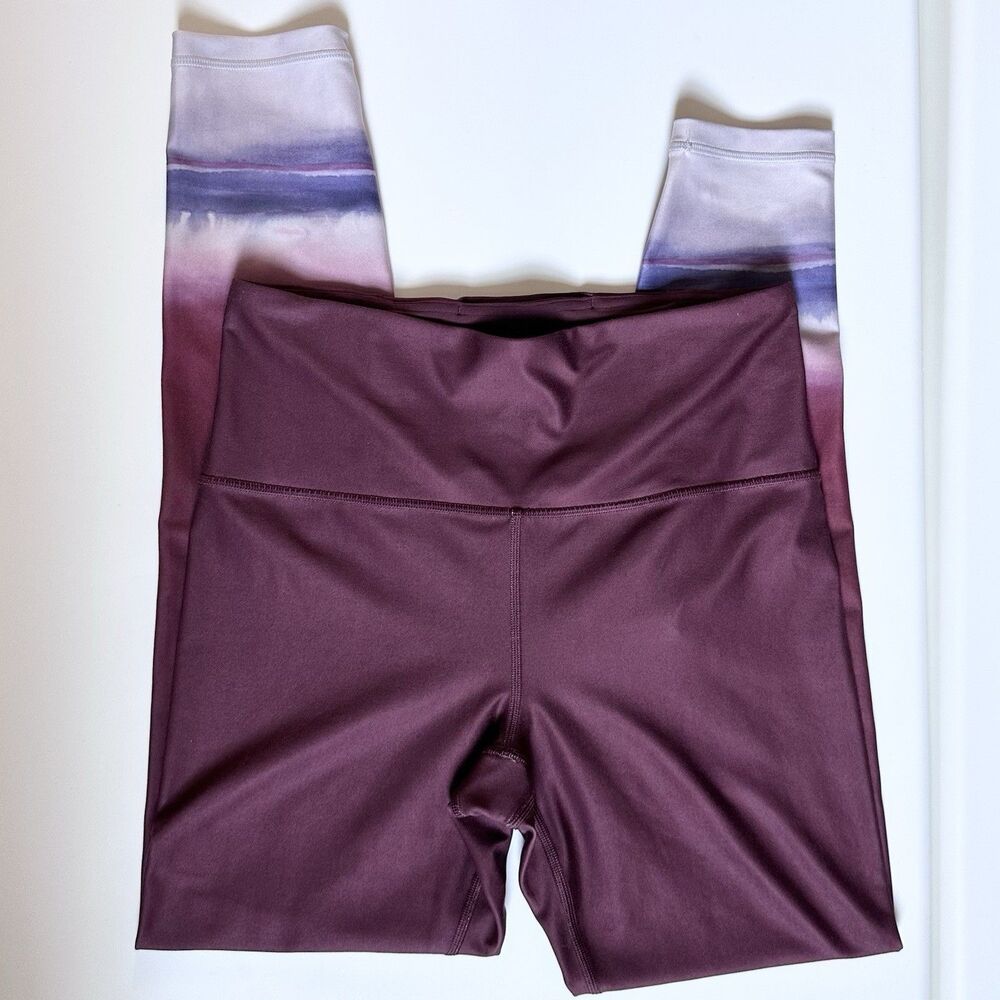 Athleta Ankle Leggings Purple Multicolor Colorblock Yoga Pull On Size M